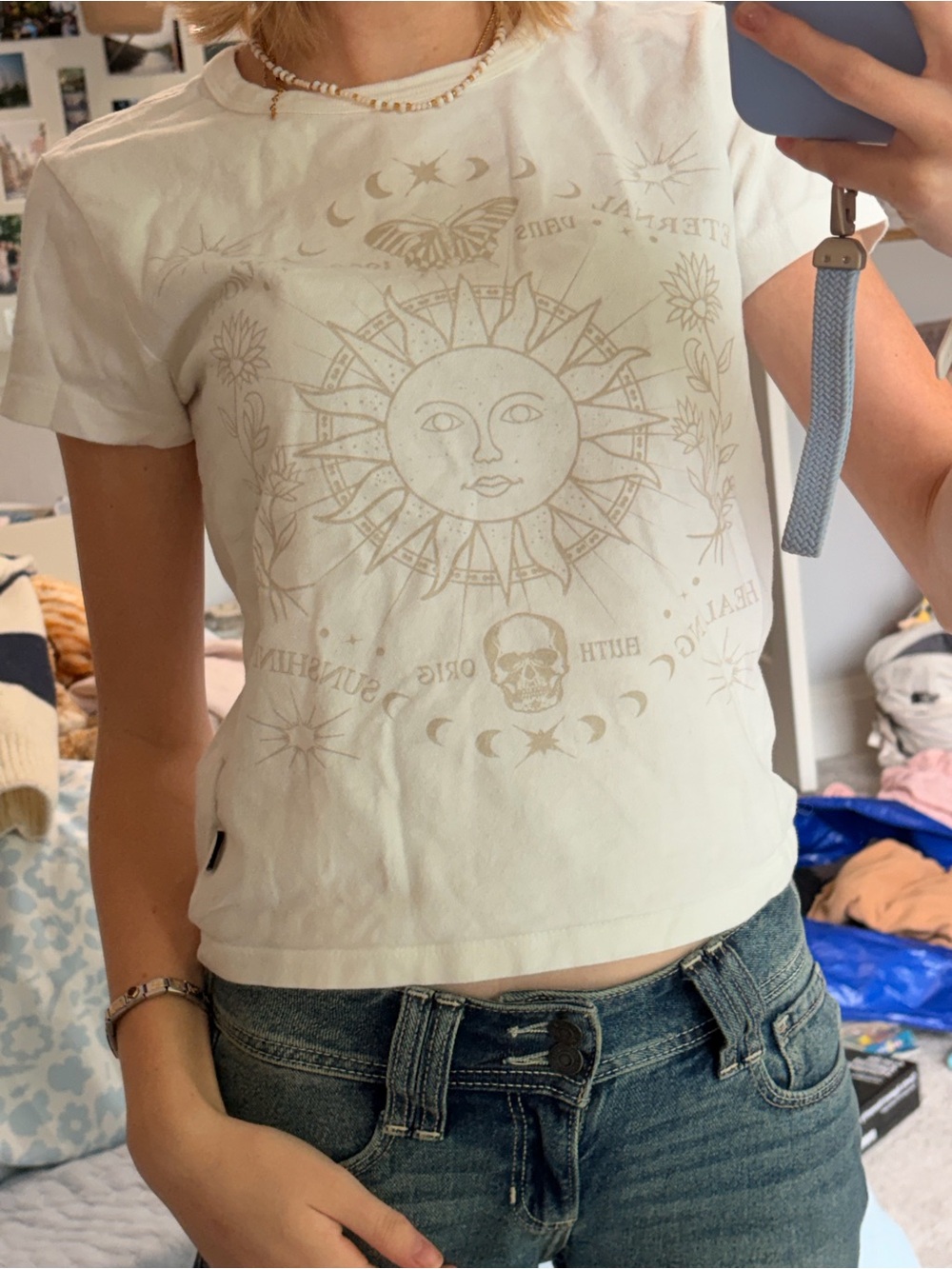 Vans Cream Graphic Crop Tee with Beige Sun Motif